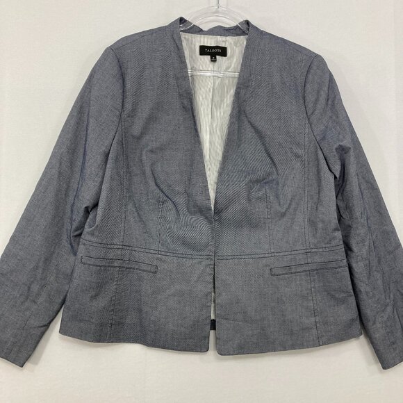 Talbots size 16 Gray Collarless Cotton Jacket Blazer Office Career Business - Picture 1 of 11